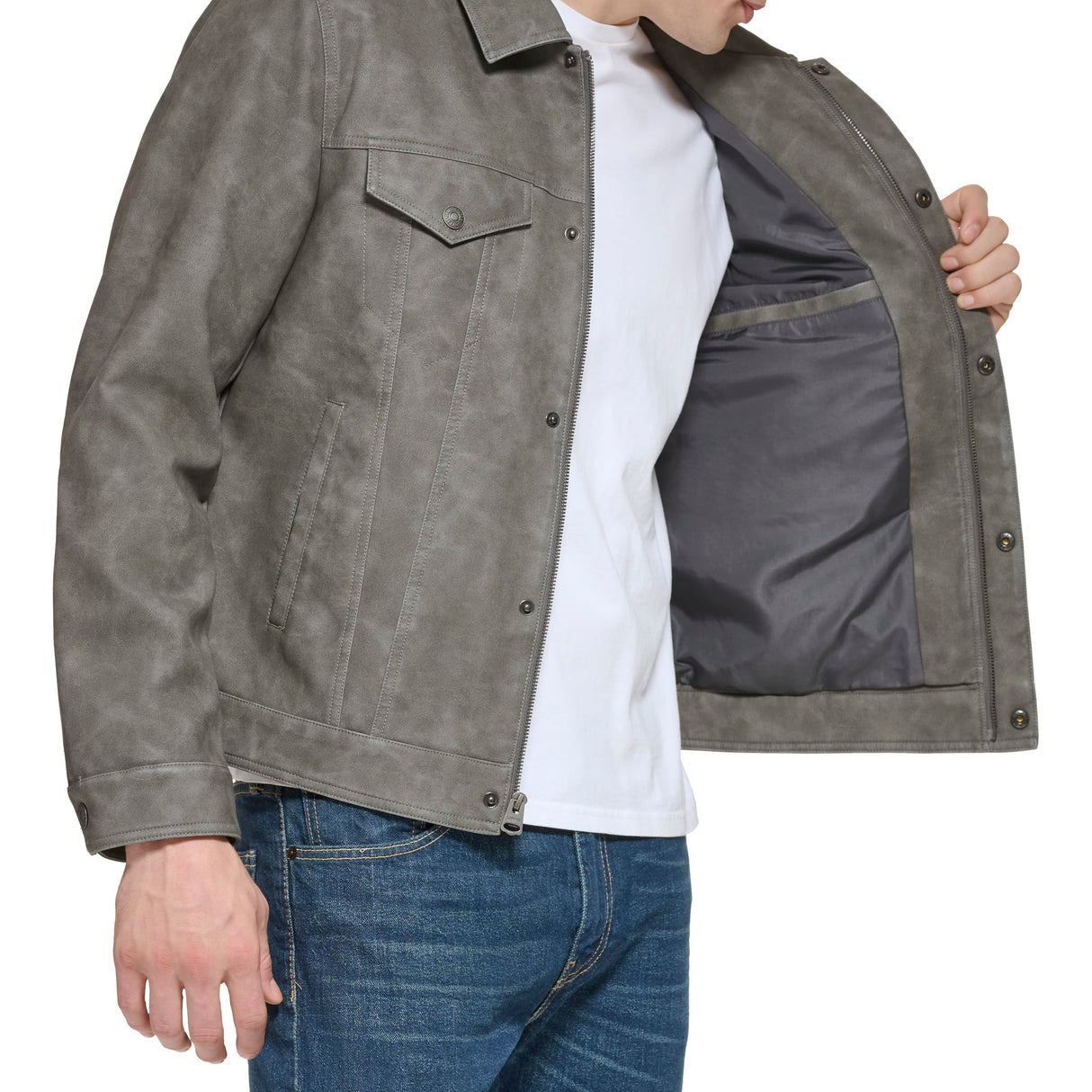 Levi's Chaqueta clásica para camionero de piel sintética para hombre, gris claro, M