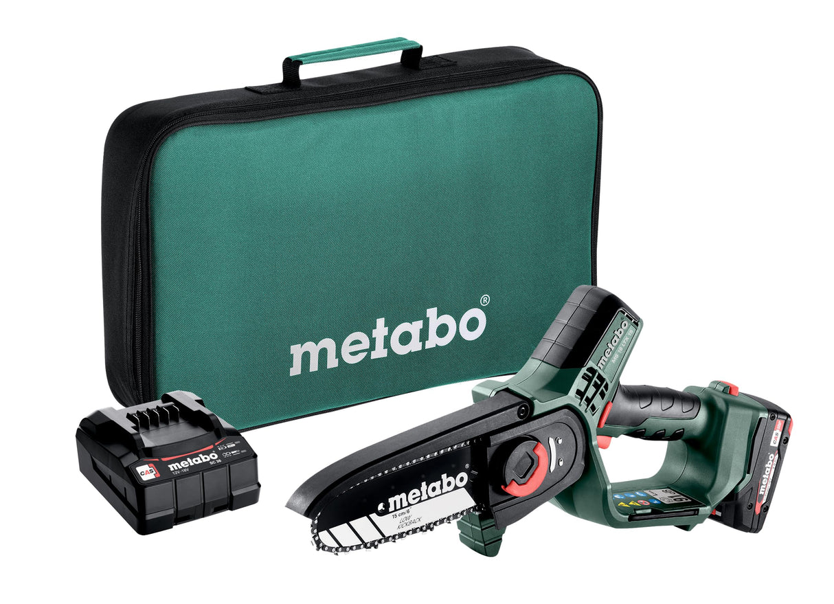 Metabo MS 18 LTX 15 Mini Motosierra Batería 18V Ideal Poda Ramas Verdes Alta Velocidad Incluye Batería 2Ah Cargador Herramientas