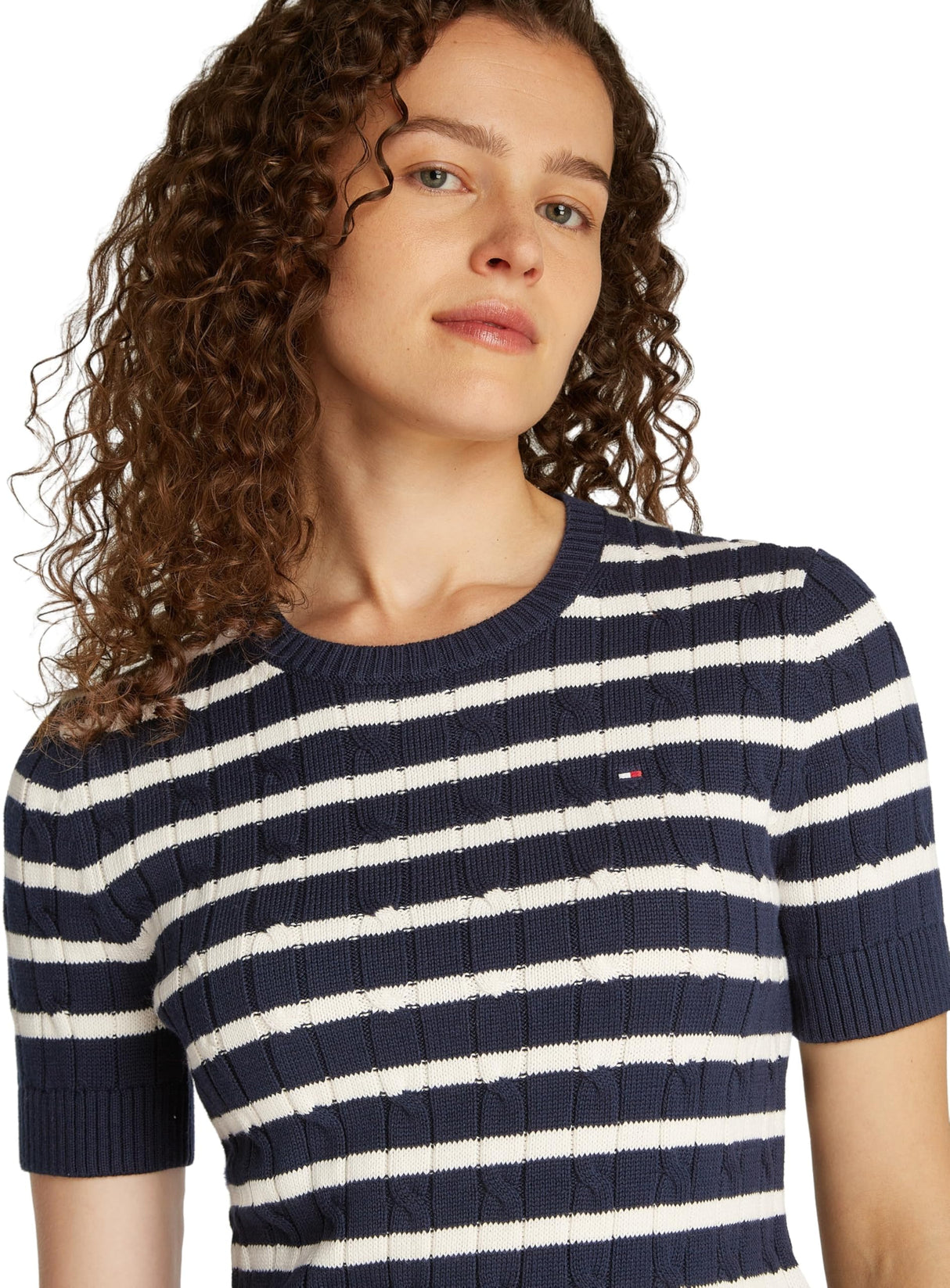 Tommy Hilfiger Jersey de Punto para Mujer, Multicolor (Dark Night Navy/Ivory Petal STP), L