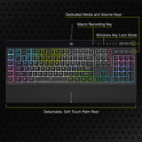 CORSAIR K55 RGB PRO XT Membrana Teclado para juegos con cable, IP42, resistente al polvo y a derrames, 6 teclas macro con integración Elgato, compatible con iCUE, QWERTY UK, PC, Mac, Xbox, color negro