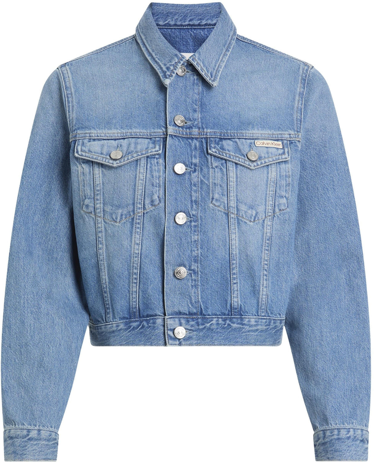 Calvin Klein Cazadora vaquera Mujer Cropped 90'S Denim Trucker con bolsillos en el pecho, Azul (Denim Light), XL