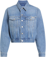 Calvin Klein Cazadora vaquera Mujer Cropped 90'S Denim Trucker con bolsillos en el pecho, Azul (Denim Light), XL
