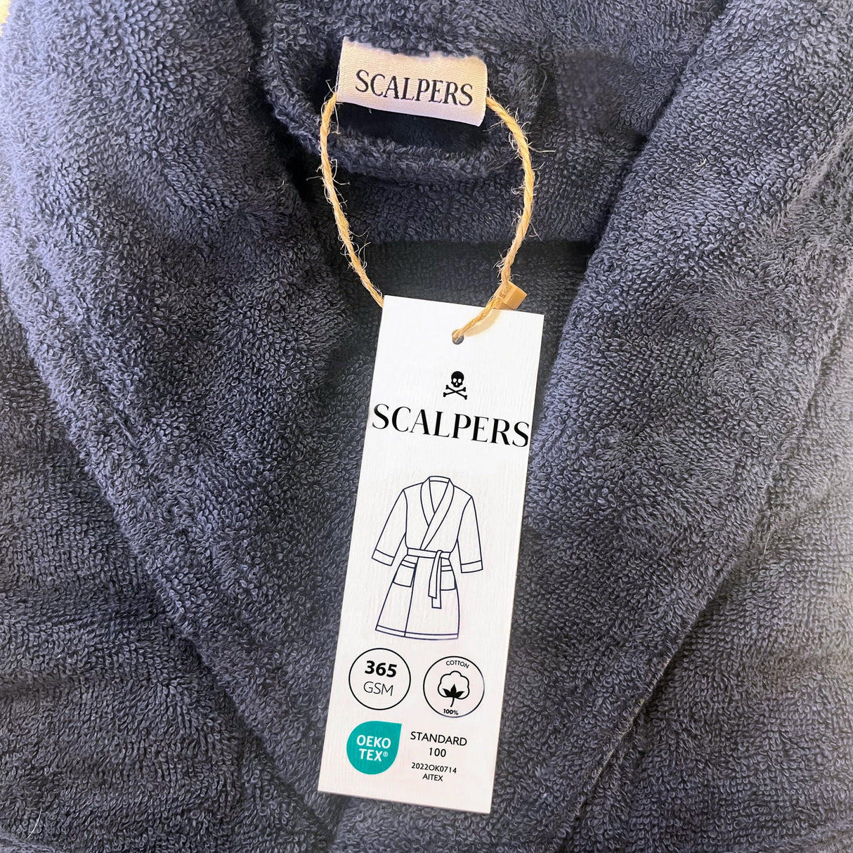 Albornoz L-XL 100%Algodón 360GSM Azul con ribetes grises Scalpers Home