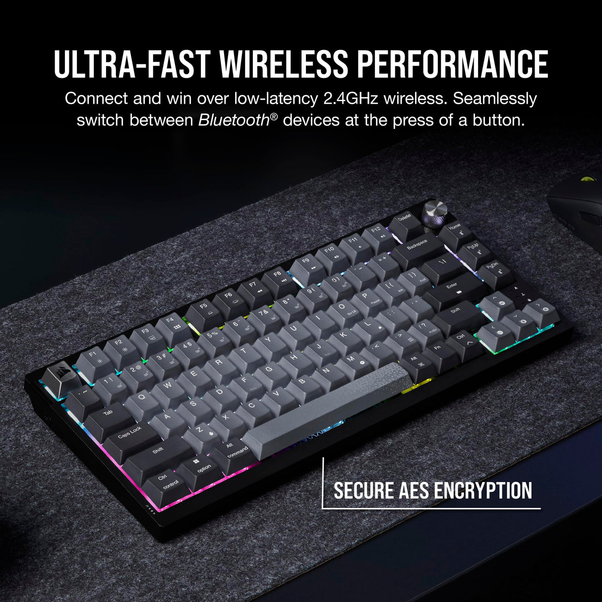 Corsair K65 Plus Wireless 75% RGB Teclado mecánico para Juegos Intercambiable en Caliente - Interruptores lineales Rojos MLX prelubricados - Supresión de Ruido de Doble Capa - Teclas PBT -