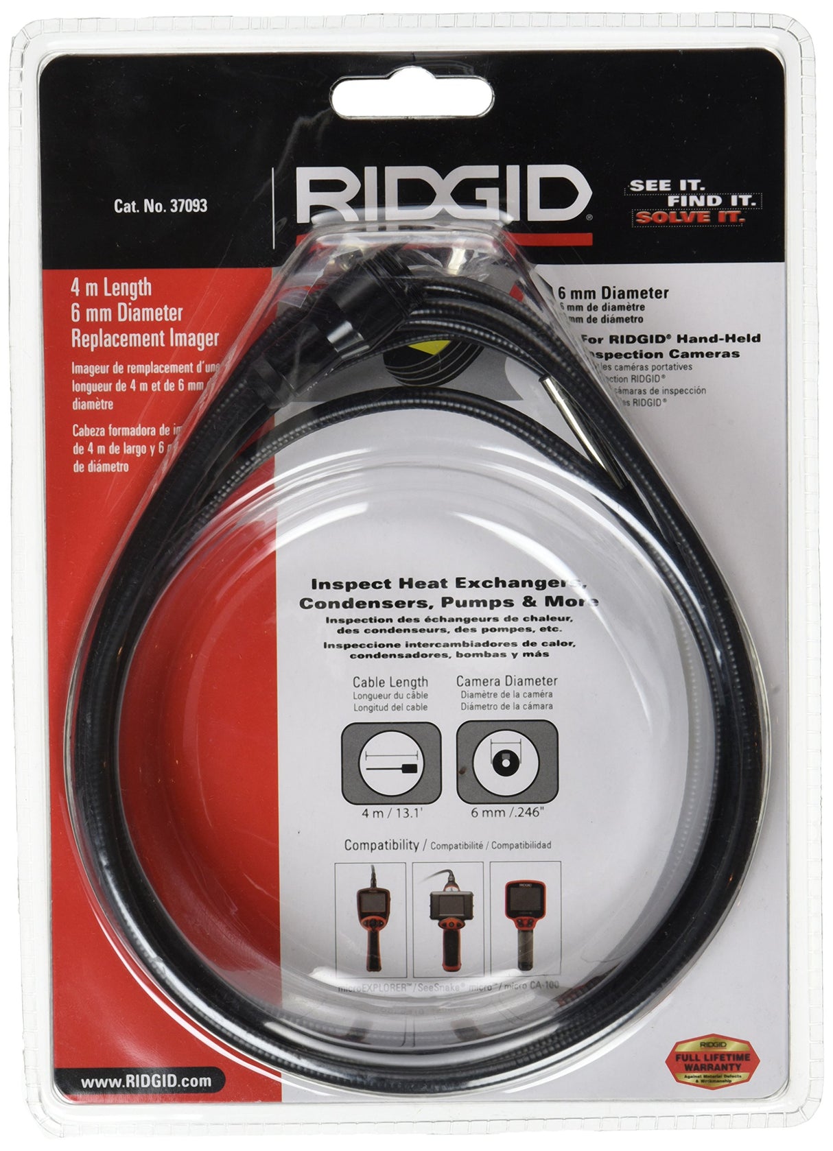 RIDGID 37093 Cabezal de cámara auxiliar de 6 mm con cable de 4 metros, Cabezal de cámara, Piezas SeeSnake de RIDGID