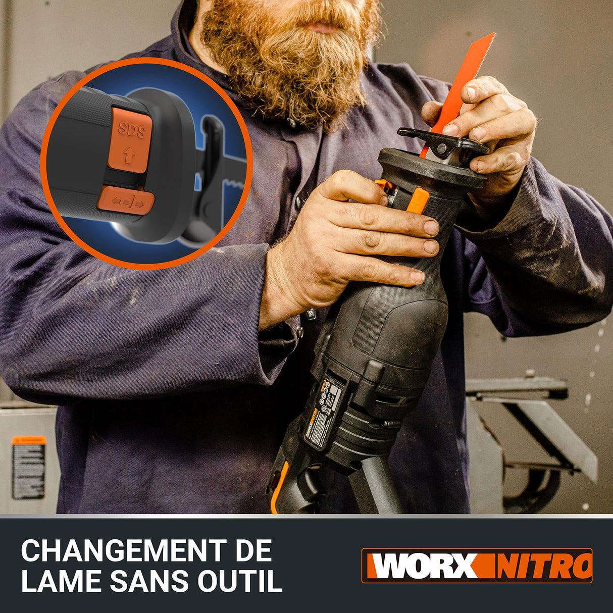 WORX Sierra sable Brushless 20V | PowerShare | WX516-1 batería 4Ah | Motor sin escobillas, patín pivotante ajustable, cambio de cuchilla sin herramientas