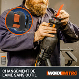 WORX Sierra sable Brushless 20V | PowerShare | WX516-1 batería 4Ah | Motor sin escobillas, patín pivotante ajustable, cambio de cuchilla sin herramientas