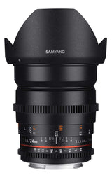 Samyang F1312805101 - Objetivo para vídeo VDSLR para Sony A (Distancia Focal Fija 24mm, Apertura T1.5-22 ED AS IF UMC II, diámetro Filtro: 77mm), Negro