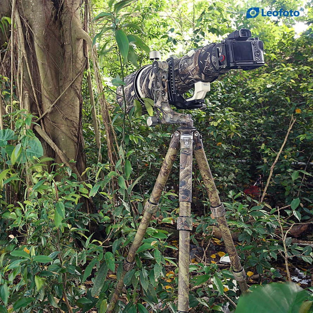 Leofoto - Ranger - Trípode de Carbono con Cabezal oscilante - Ideal para fotografía Deportiva, Naturaleza y Vida Silvestre - LS-365C+PG-1 - Camuflaje Completo