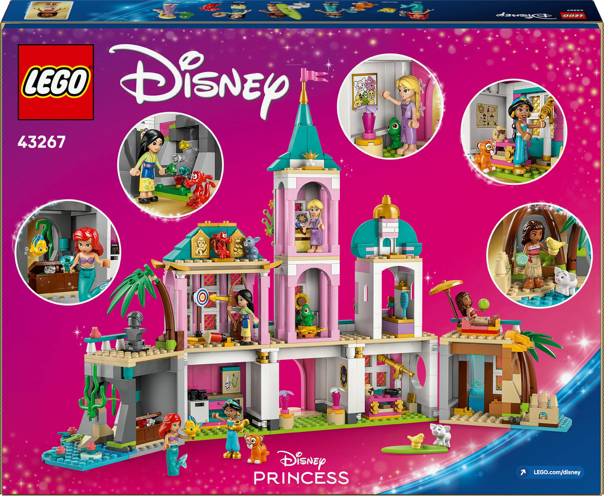 LEGO | Disney Castillo de Las Princesas y Mascotas Reales - Juguete Modular Detallado - Mini Muñecas de Rapulzel, Ariel, Vaiana, Jasmine y Mulán y Animales - Regalo para Niñas de 6+ Años 43267