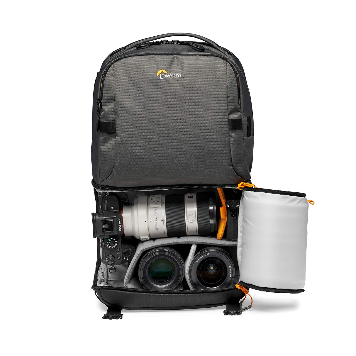 Lowepro Fastpack BP 250 AW III - Mochila para Cámara Refelx DSLR Sin Espejo, con Acceso QuickDoor, Compartimento Para Portátil de 13”, Para Cámaras Nikon D850, 300D Ripstop, Color Gris