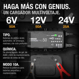 NOCO GENIUSPRO50: Cargador de Batería Profesional 50A, 6V, 12V y 24V, Mantenedor y Desulfatador para Baterías de Plomo-Ácido y Litio