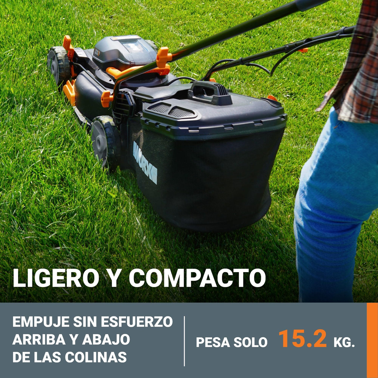 WORX Cortacésped 40V Máx. (2x20V) | PowerShare | WG743E | Incluye 2 baterías 4Ah y Cargador Doble | 40 cm | Ajuste de Altura | 6 Posiciones y 45 L de depósito