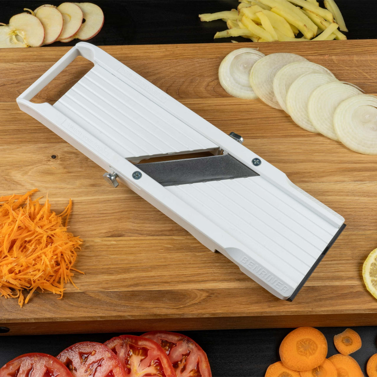 Benriner BN-64W-1 Mandolina Cortadora Para Verduras, Plástico ABS, 3 Cuchillas Intercambiables, Blanca, Clásica