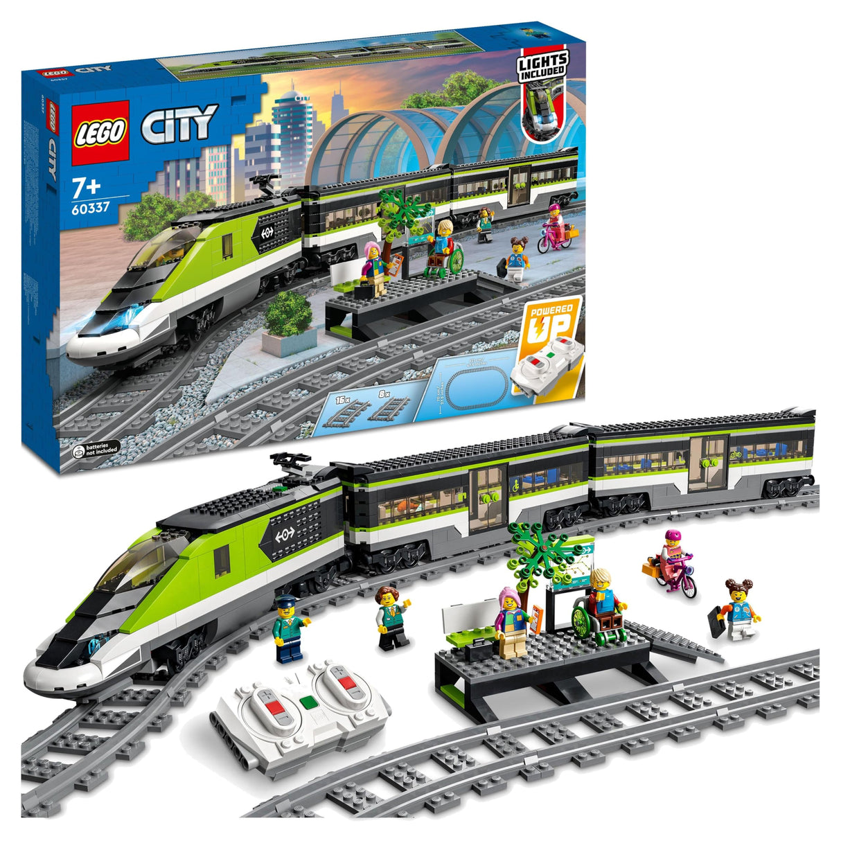 LEGO City Tren de Pasajeros de Alta Velocidad - Tren de Juguete Teledirigido - Luces, 2 Vagones, 24 Tramos de Vía y 6 Minifiguras - Regalo de Cumpleaños para Niños y Niñas de 7+ Años 60337