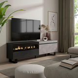 Skraut Home | Mueble TV | Televisión | Muebles de salón, almacenaje | 200x57x35cm | para TV hasta 80" | Chimenea eléctrica | Diseño Industrial | Estilo Moderno | Cemento
