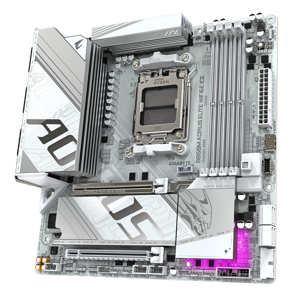 GIGABYTE B850M AORUS Elite WIFI6E Ice Placa Base - Procesadores AMD Ryzen Serie 9000, 12+2+1 Fases VRM Digitales, hasta 8200MHz DDR5 (OC), 1xPCIe 5.0 + 1xPCIe 4.0 M.2, LAN 2.5, WiFi 7, USB 3.2 Gen 2