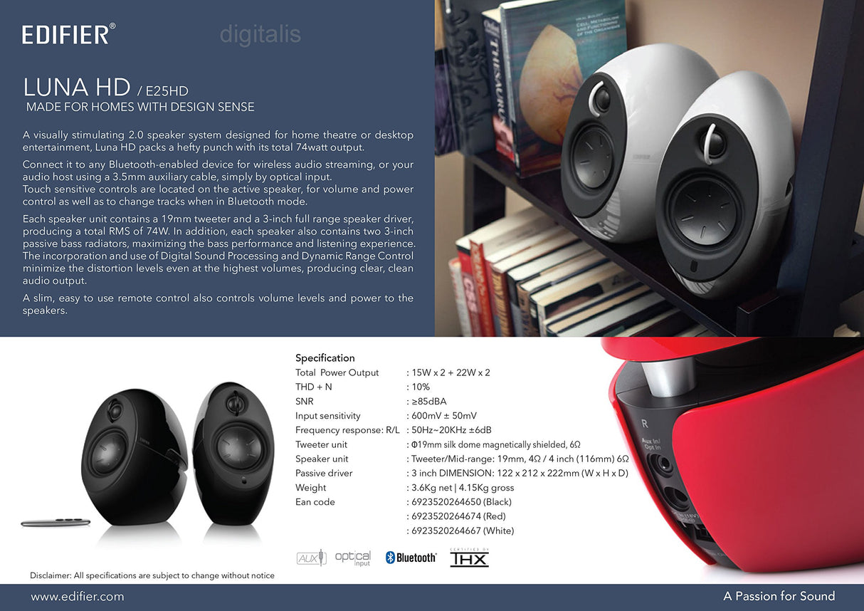 Edifier E25HD Luna Eclipse - Altavoces Bluetooth 4.0 con Mando a Distancia, Color Rojo
