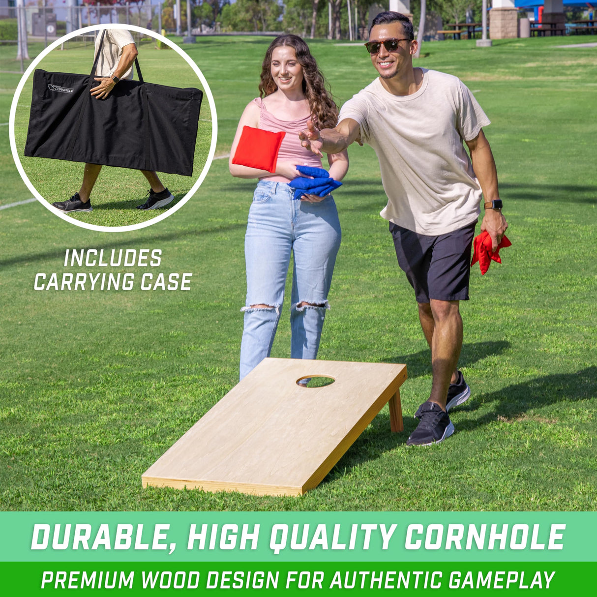 GoSports - Juego de Cornhole de Madera Maciza de tamaño reglamentario