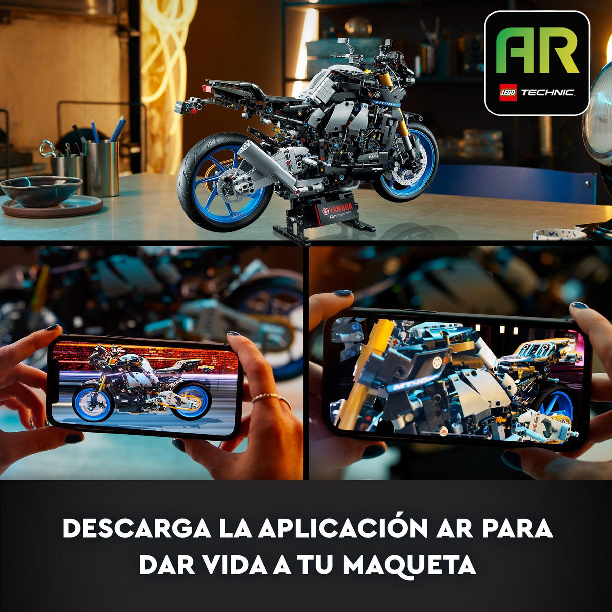 LEGO 42159 Technic Yamaha MT-10 SP, Kit de Maqueta de Moto para Adultos, Reproducción Auténtica con Motor de 4 Cilindros, Dirección Funcional y App AR, Vehículo Regalo para Hombres y Mujeres