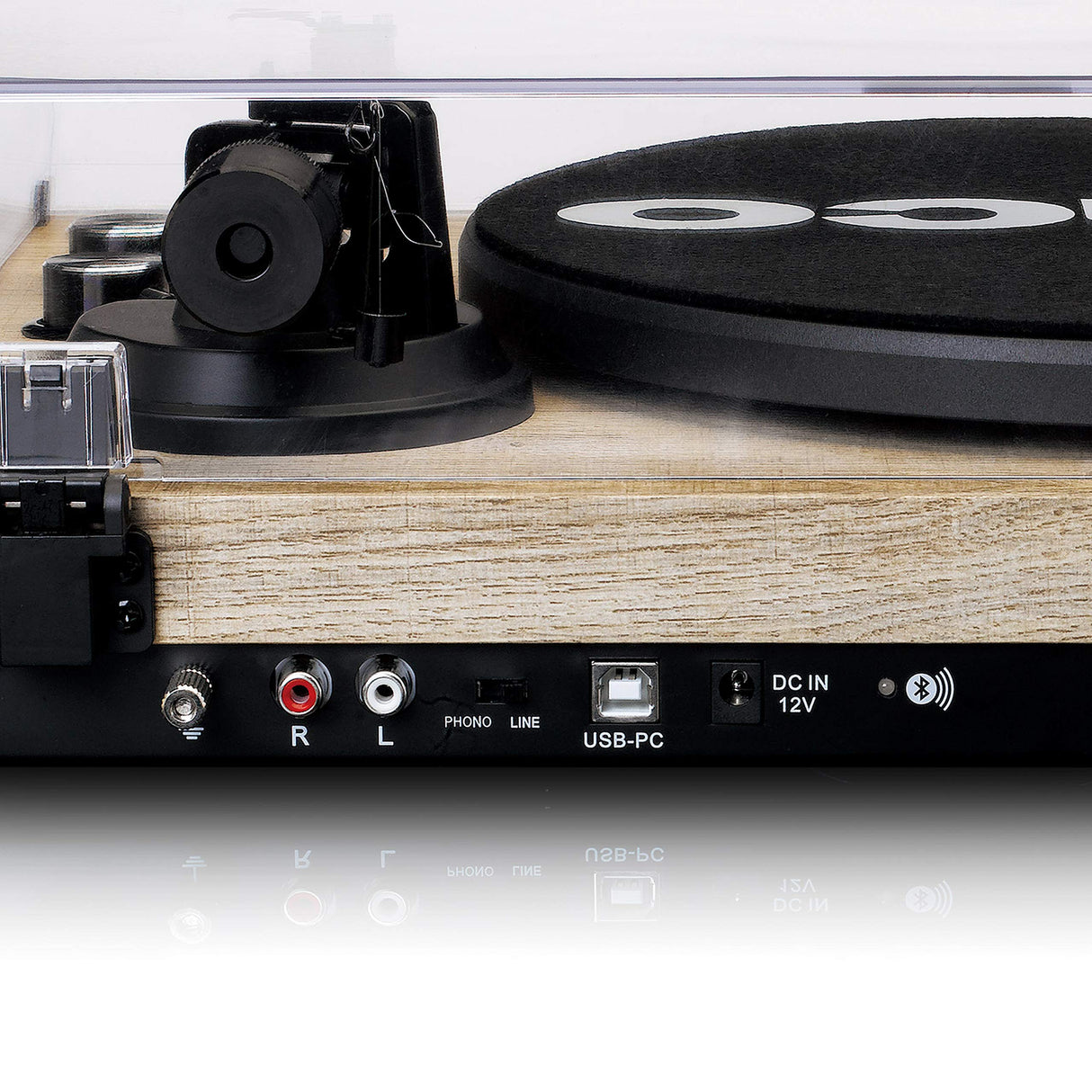 Lenco LBT-188 Tocadiscos Bluetooth® - admite Salidas de RCA y USB - 2 velocidades 33 RPM y 45 RPM - preamplificador - carcasa de MDF - transmisión por correa - madera natural