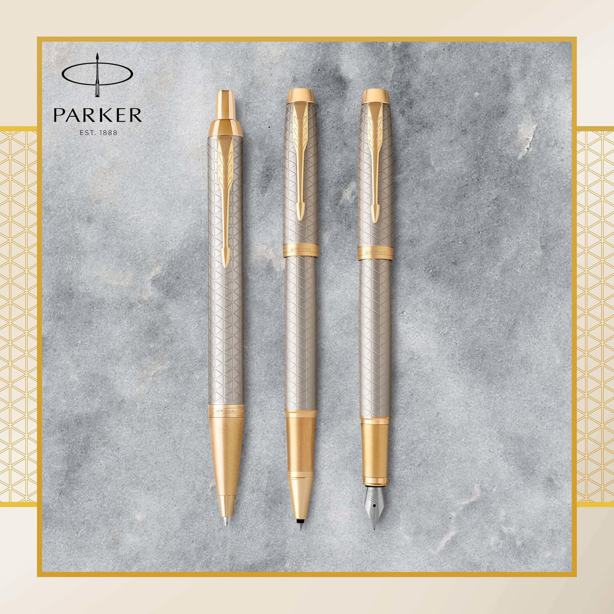 PARKER IM, pluma estilográfica de color plateado cálido Premium, con plumín fino y recambio de tinta azul (1931684)