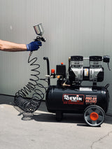 CEVIK PRO - CA-PRO25SILENC - Compresor de Aire Silencioso - 59 dB - Capacidad de 25 L - Motor de 1.5HP - Presión Máx 8 Bar - Caudal de 150 l/min - Sin Aceite - Sin Mantenimiento - Compacto y Portátil