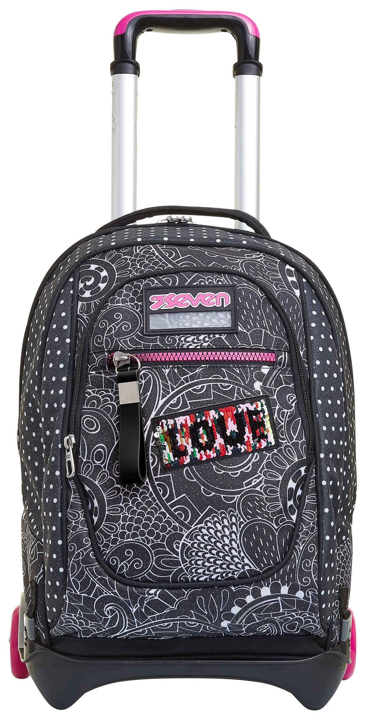 Seven Yub Mochila con Ruedas TROLLEY NEW TECH YANTRY GIRL, Negro - Mochila 3 en 1, Mochila Escolar con Carro - Bolso Escolar Niños, Niñas, Adolescentes - Bolsillo Frontal con organizador