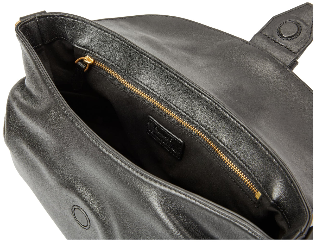 Pinko Jolene Shoulder Classic Ternera Crystal, Bolsa para Mujer, Z99m_Negro Limusina-Chocolate Gold