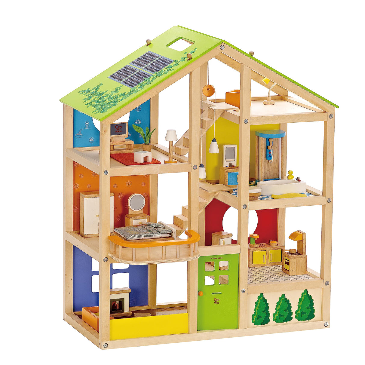 Hape Casa Madera con Muebles para Niños y Niñas| Casa de Muñecas de Juguete Galardonada de 3 Pisos con Muebles, Accesorios, Escaleras Móviles y con Temática de Las Estaciones del Año