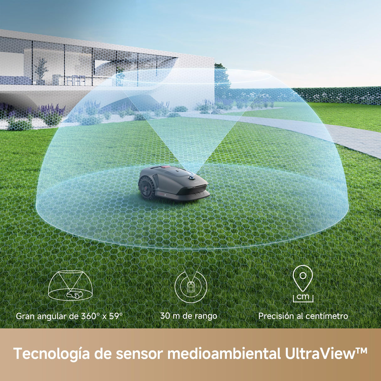 Mova 1000 Robot Podador, Configuración Inalámbrica UltraView™ y Mapeo Preciso de hasta 1000 m², Evasión de Obstáculos Inteligente, Ruedas Todoterreno Mejoradas, Corte en Forma de U, Carga Rápid