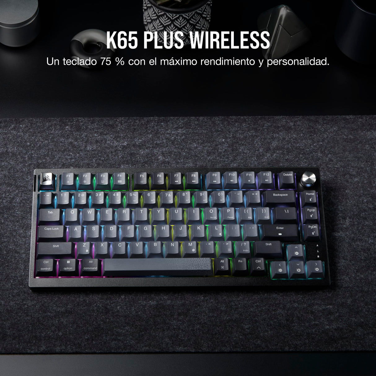 CORSAIR K65 PLUS WIRELESS 75% RGB Teclado Mecánico para Juegos Intercambiable en Caliente - Interruptores Lineales Rojos CORSAIR MLX Prelubricados - Insonorización - Teclados PBT - QWERTY ES - Negro