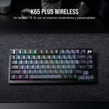 CORSAIR K65 PLUS WIRELESS 75% RGB Teclado Mecánico para Juegos Intercambiable en Caliente - Interruptores Lineales Rojos CORSAIR MLX Prelubricados - Insonorización - Teclados PBT - QWERTY ES - Negro