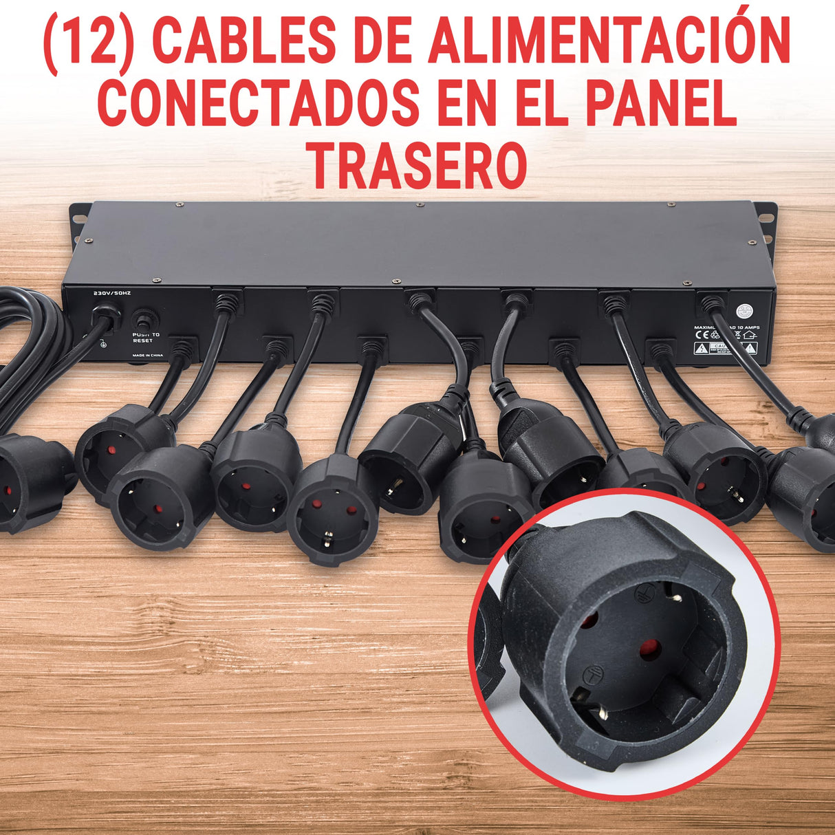 Pyle 19” Outlet 1U, PDU de montaje en rack, Fuente de distribucion de energia, Protector contra sobretensiones, Disyuntor de 15 amperios, Puerto de carga para multiples dispositivos USB, Cable de 15ft