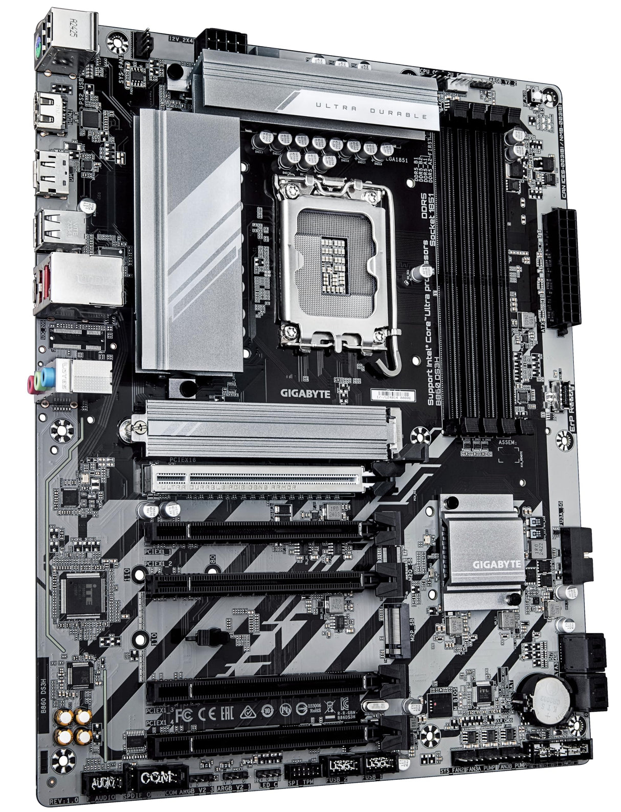 GIGABYTE B860 DS3H Placa Base - CPUs Intel Core Ultra, VRM de 8+1+2+2 Fases, hasta 9066MHz DDR5, 1xPCIe 5.0 + 1xPCIe 4.0 M.2, LAN 2,5 GbE, USB 3.2 Gen 2x2