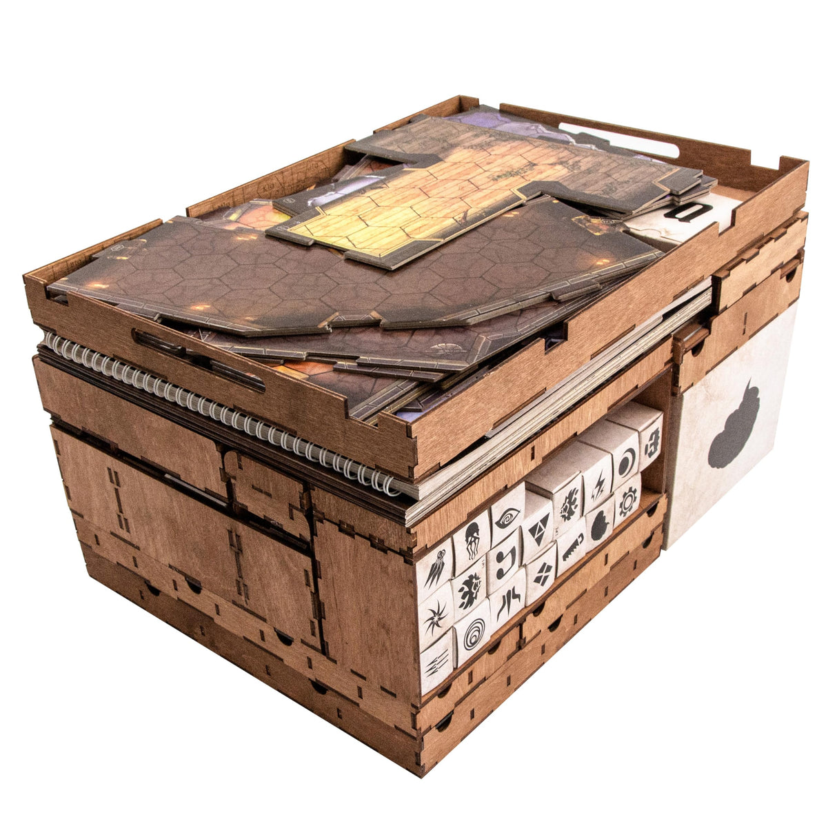 SMONEX Organizador de madera y tableros de cuatro jugadores compatibles con el juego de mesa Gloomhaven, caja adecuada para almacenar todas las expansiones Gloomhaven, insertar y almacenar