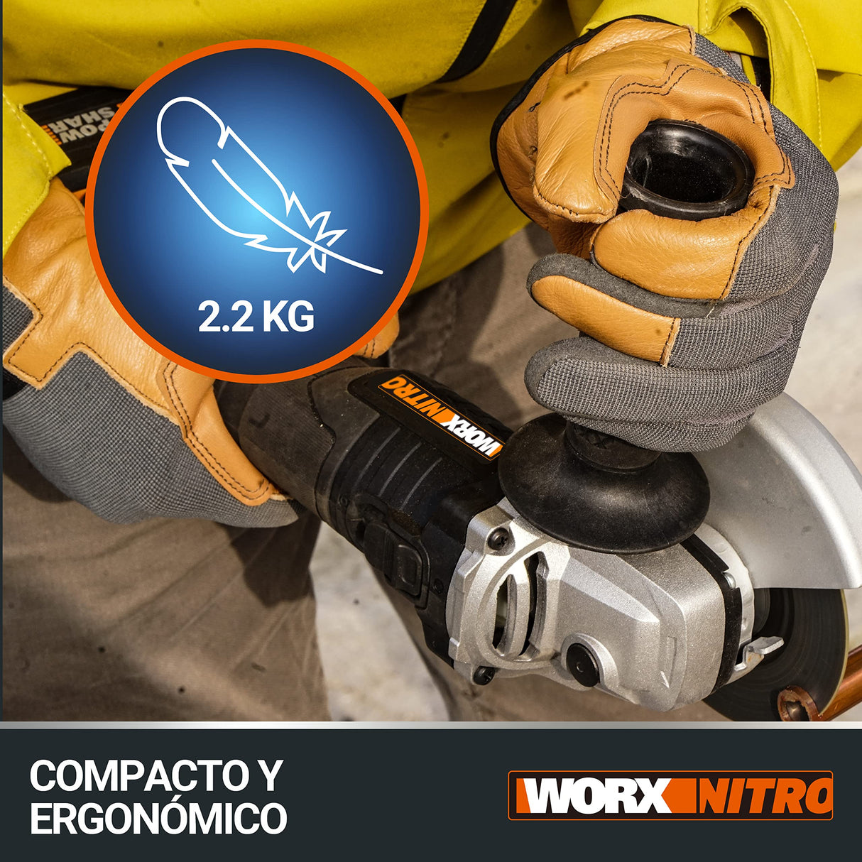 WORX Amoladora Brushless a batería 125mm 20V | PowerShare | WX812 | Incluye 1 batería 4Ah, cargador y maletín | Motor sin escobillas | Cuerpo delgado para un mejor agarre