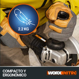 WORX Amoladora Brushless a batería 125mm 20V | PowerShare | WX812 | Incluye 1 batería 4Ah, cargador y maletín | Motor sin escobillas | Cuerpo delgado para un mejor agarre