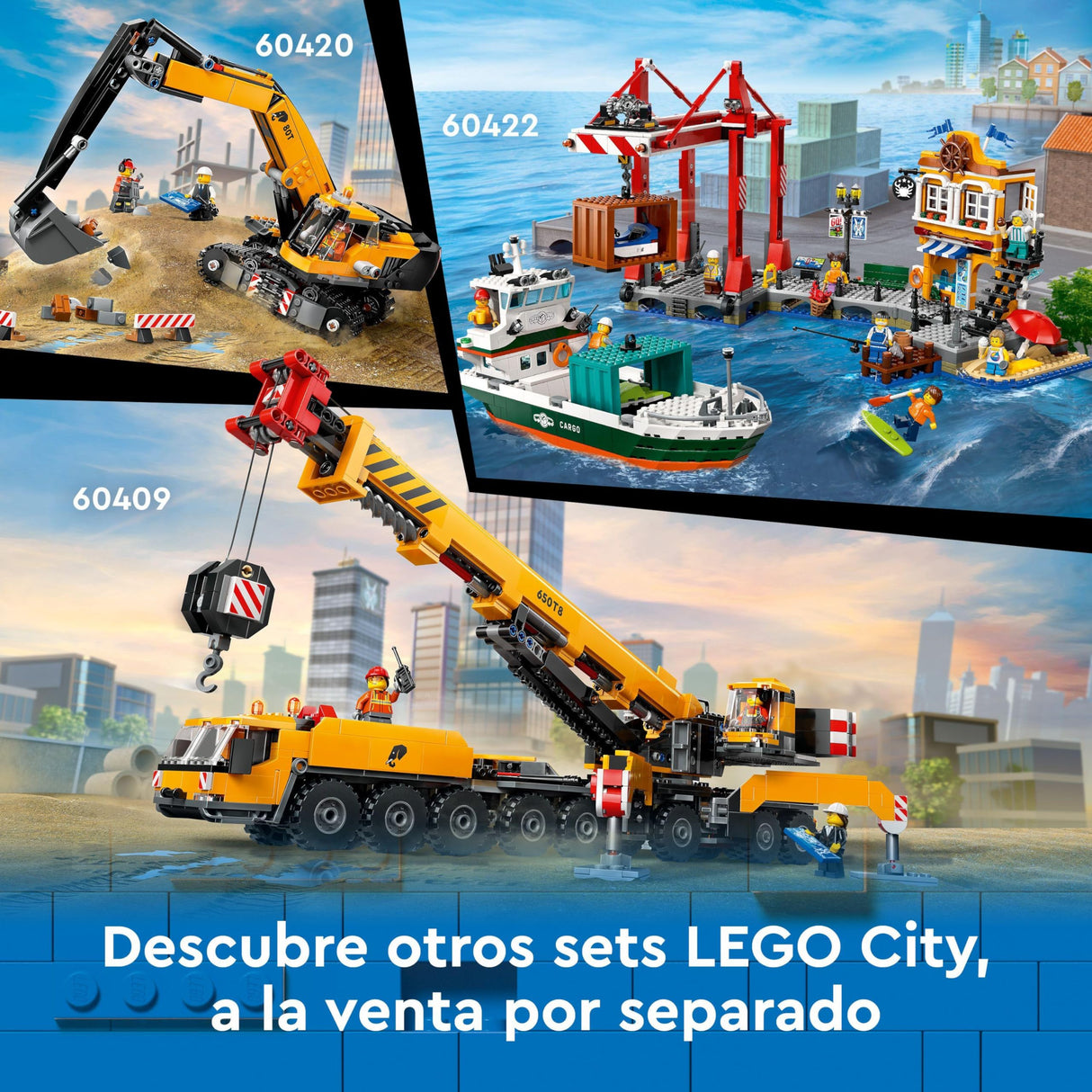 LEGO City Puerto Marítimo con Buque de Mercancías, Barco de Juguete de Construcción, Regalo para Niños y Niñas de 8 Años o Más, Grúa de Contenedores, Minifiguras, Caña de Pescar y Walkie Talkie 60422