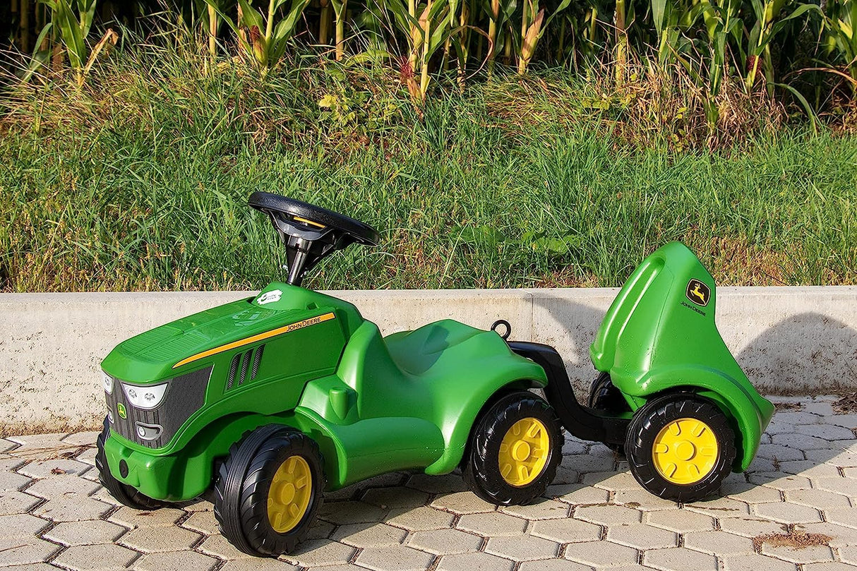 Rolly Toys Minitrac John Deere 6150R con remolque rollyMinitrac (remolque basculante, compartimento de almacenamiento bajo el capó, volante con bocina, para niños a partir de 1,5 años)