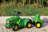 Rolly Toys Minitrac John Deere 6150R con remolque rollyMinitrac (remolque basculante, compartimento de almacenamiento bajo el capó, volante con bocina, para niños a partir de 1,5 años)