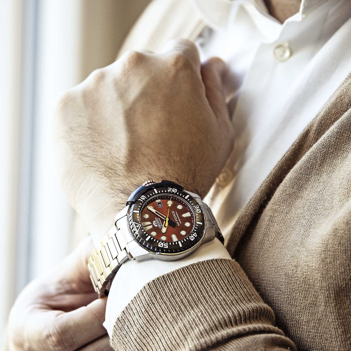 Orient M-Force - Reloj de Pulsera automático para Hombre, Cuerda Manual, mecánico, Deportivo, Metálico., Pulsera
