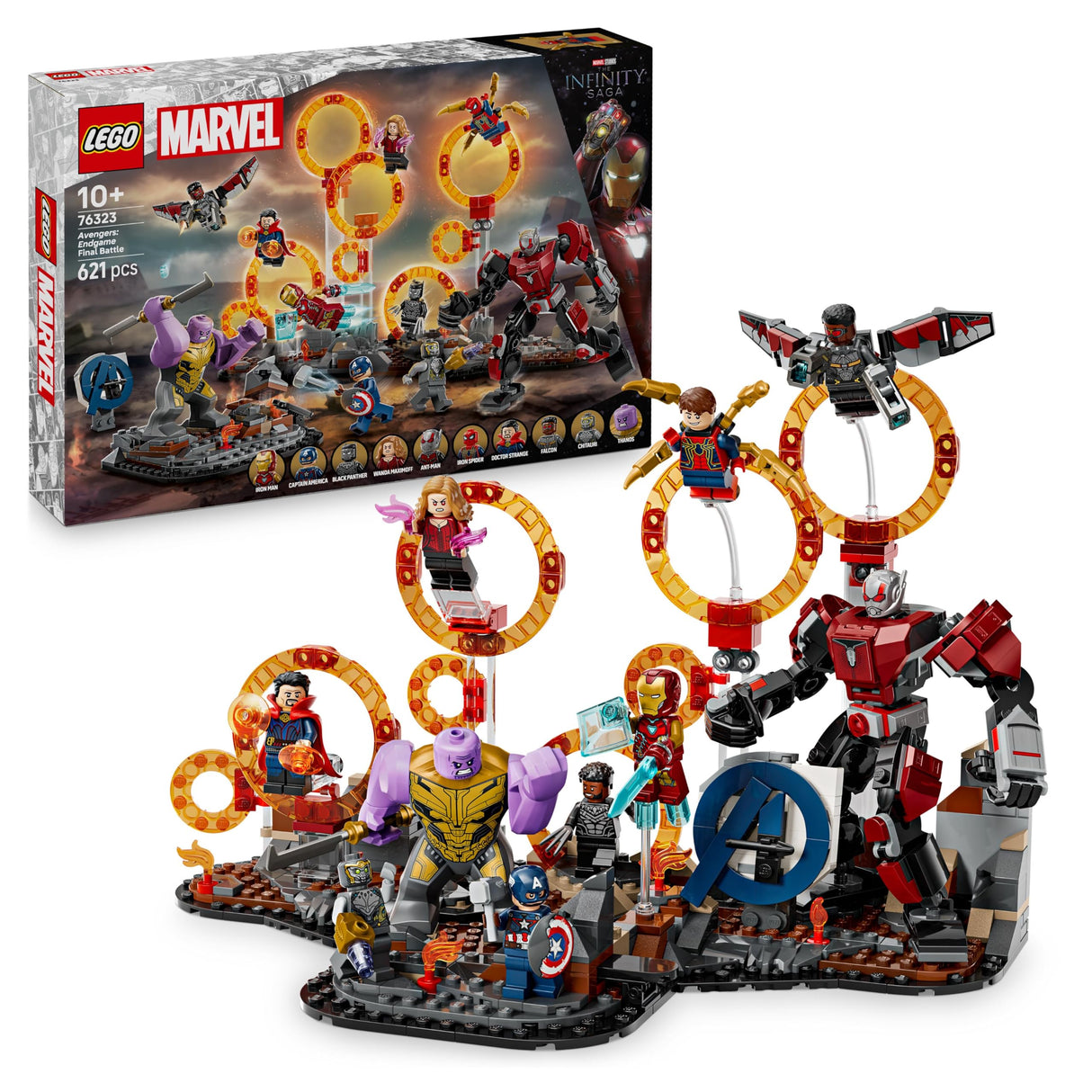 LEGO Marvel Batalla Final de Vengadores: Endgame, Juguete de Superhéroes, Figura de Thanos, Meca de Ant-Man y Minifiguras de Iron Man, Capitán América y Black Panther, Regalo para Niños y Niñas 76323