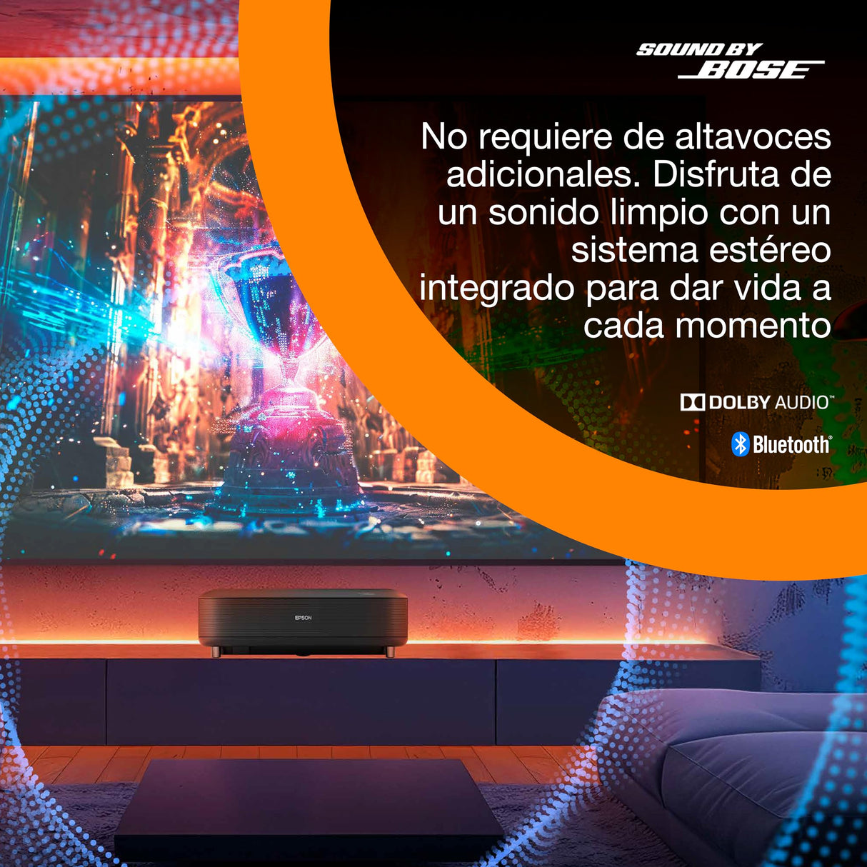 Epson Lifestudio Grand EH-LS670B Negro metálico, proyector láser Inteligente de Distancia ultracorta, 4K Pro UHD, Sound by Bose, Google TV, Pantallas de hasta 120″, 5 años de garantía*