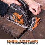 Evolution Power Tools - Sierra circular multimaterial R185CCSX+ con guía compatible (paquete plus con bolsa de transporte), 185 mm, 230 V