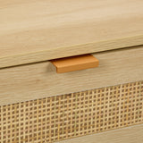 Relaxdays Mesita de Noche, Cajones, Set de 2, Estilo Ratán, Mesilla Dormitorio Efecto Madera, 55 x 40 x 41,5 cm, Natural, Tablero de Fibras, Aluminio, 2 Unidades
