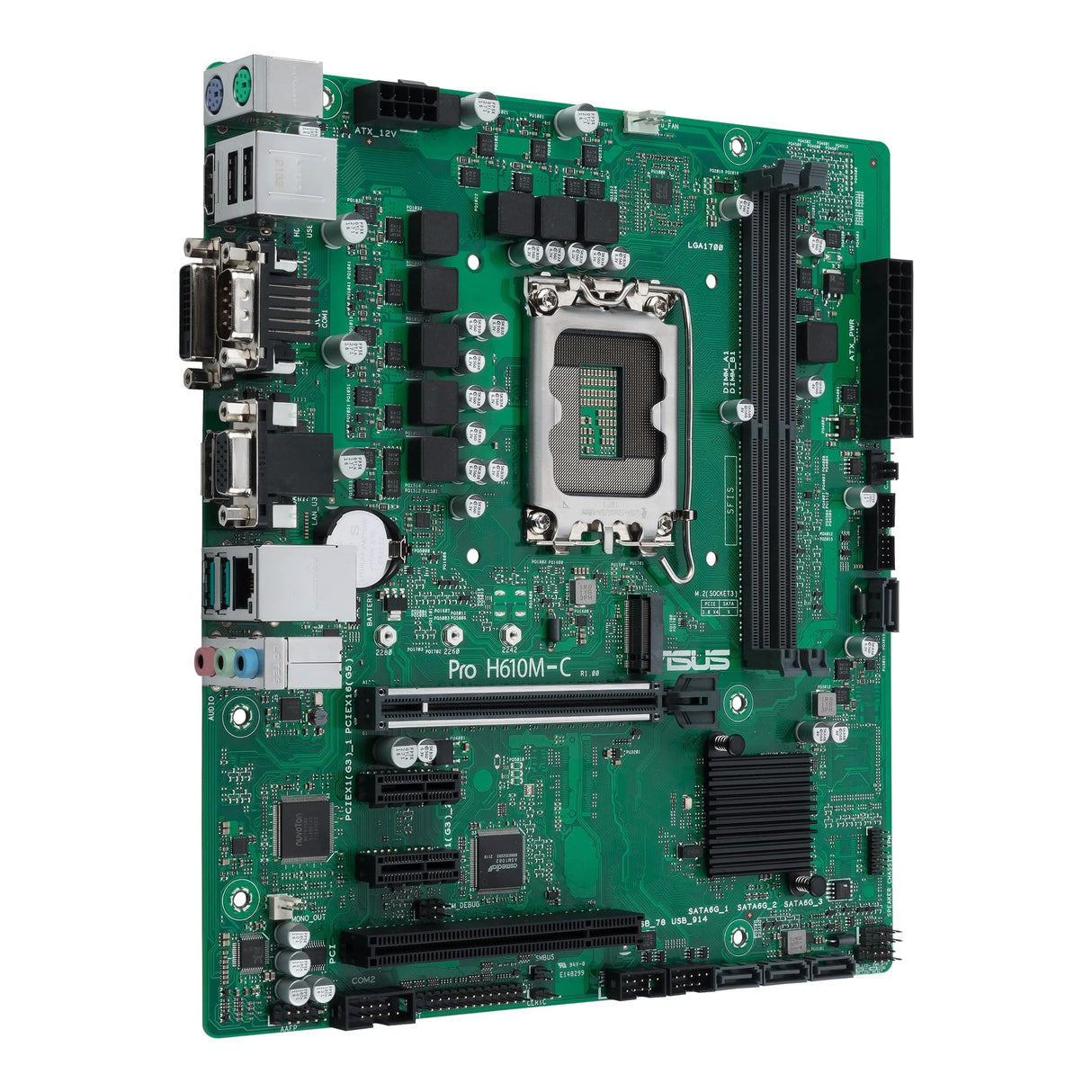 ASUS Pro H610M-C CSM Placa Base mATX, Intel H610, LGA1700, DDR5, PCI 5.0, LAN Intel 1Gb, Realtek 7.1 Surround, 1xM.2, 4xSATA 6GB/s, USB 3.2 Gen 2, ASUS Control Center Express, Negro