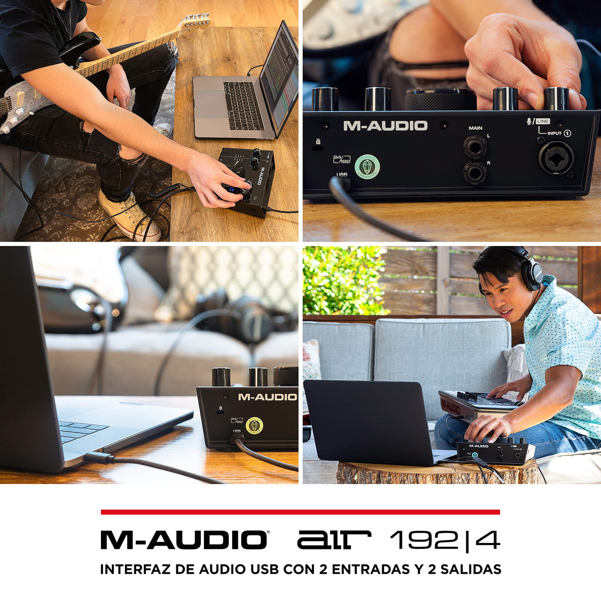 M-Audio AIR 192|4 - Interfaz de audio, Tarjeta de sonido USB, USB-C, 2 entradas, 2 salidas, software de estudio, para grabación de instrumentos, producción musical y monitorización