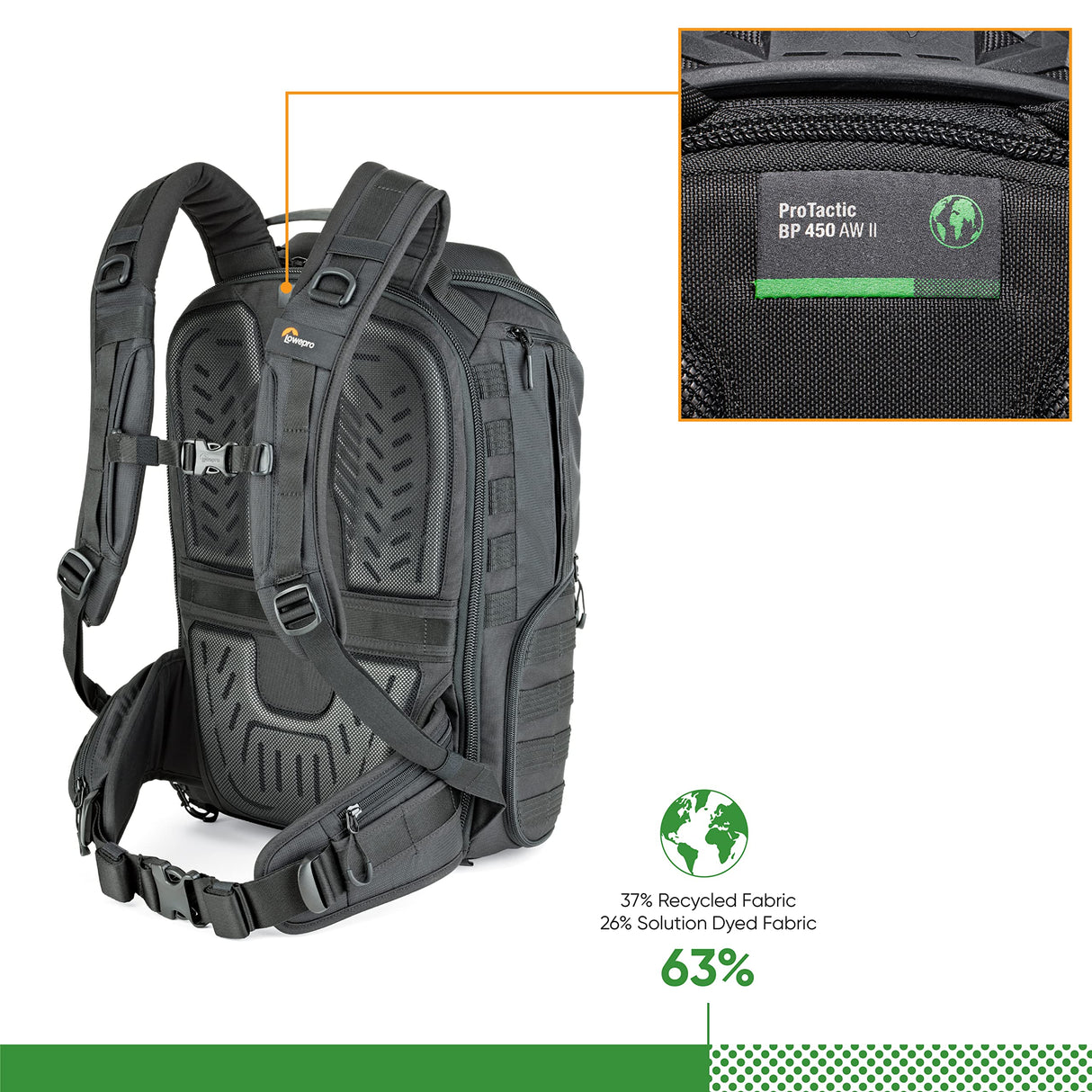 Lowepro Element MII Camera, Trípode de viaje de aluminio con cabezal de bola para cámaras compactas, CSC, DSLR y mochila ProTactic 450AW II para cámaras profesionales, drones, creadores de contenido