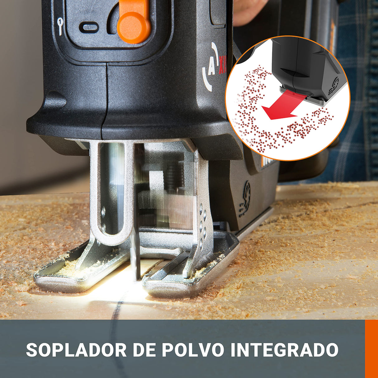 WORX WX550 Sierra sable y de calar 2 en 1 20V PowerShare, Batería 2Ah, Cambio de cuchilla sin herramientas, Velocidad variable, Negro, Naranja